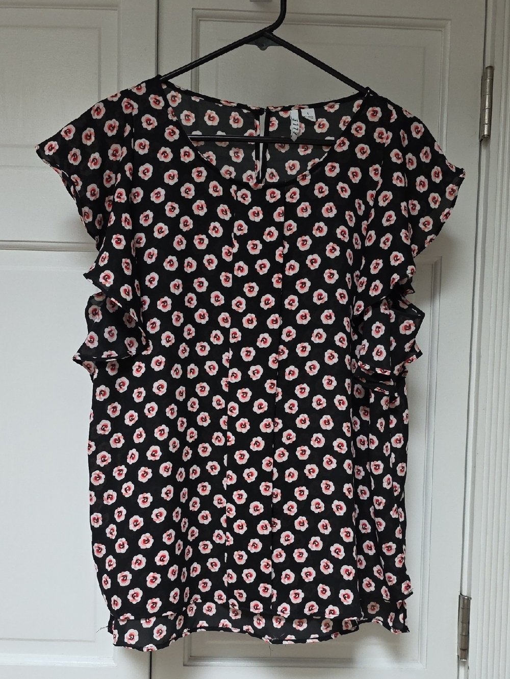 Elle Black Blouse with Pink-White Floral Print